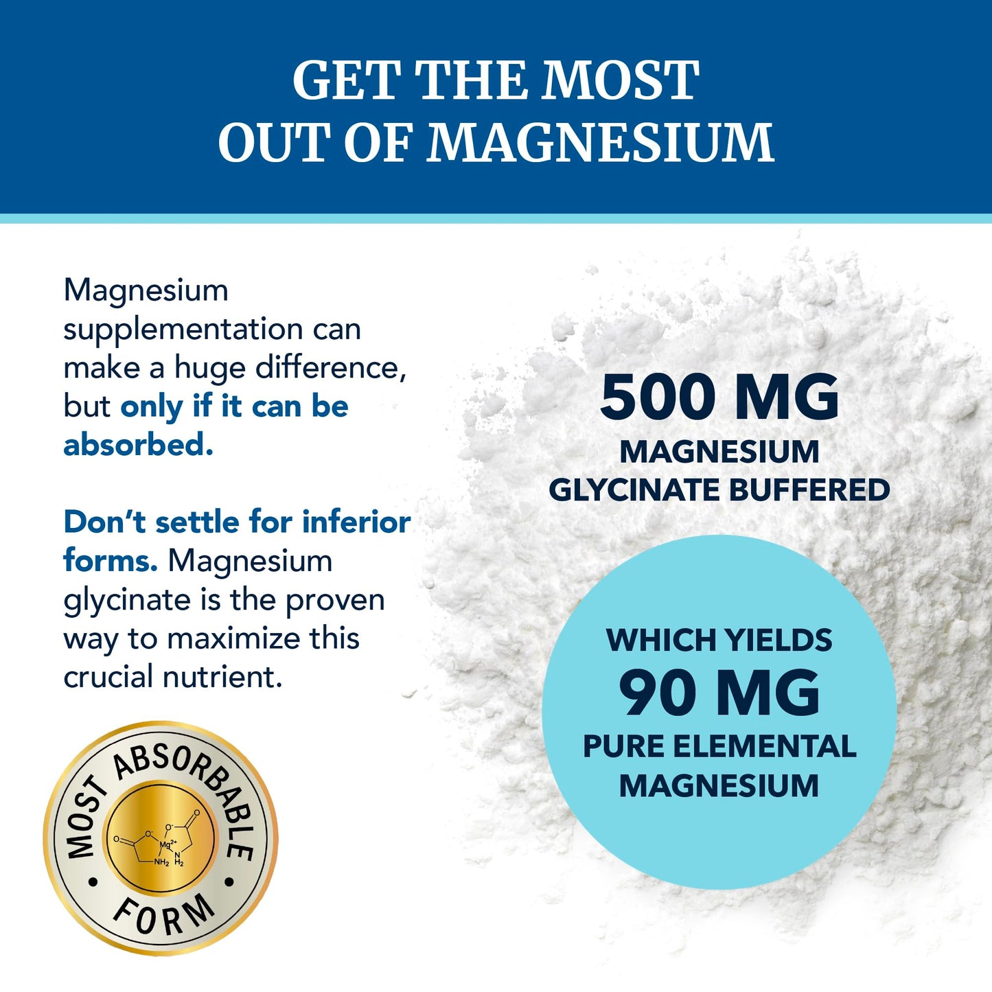 Magnesium Glycinate 500mg | High Absorption Chelated Bisglycinate 120ct