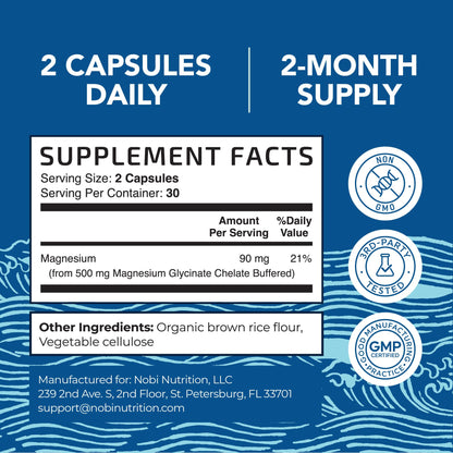 Magnesium Glycinate 500mg | Chelated for High Absorption | 60ct | Sleep, Relaxation & Muscle & Nerve Support