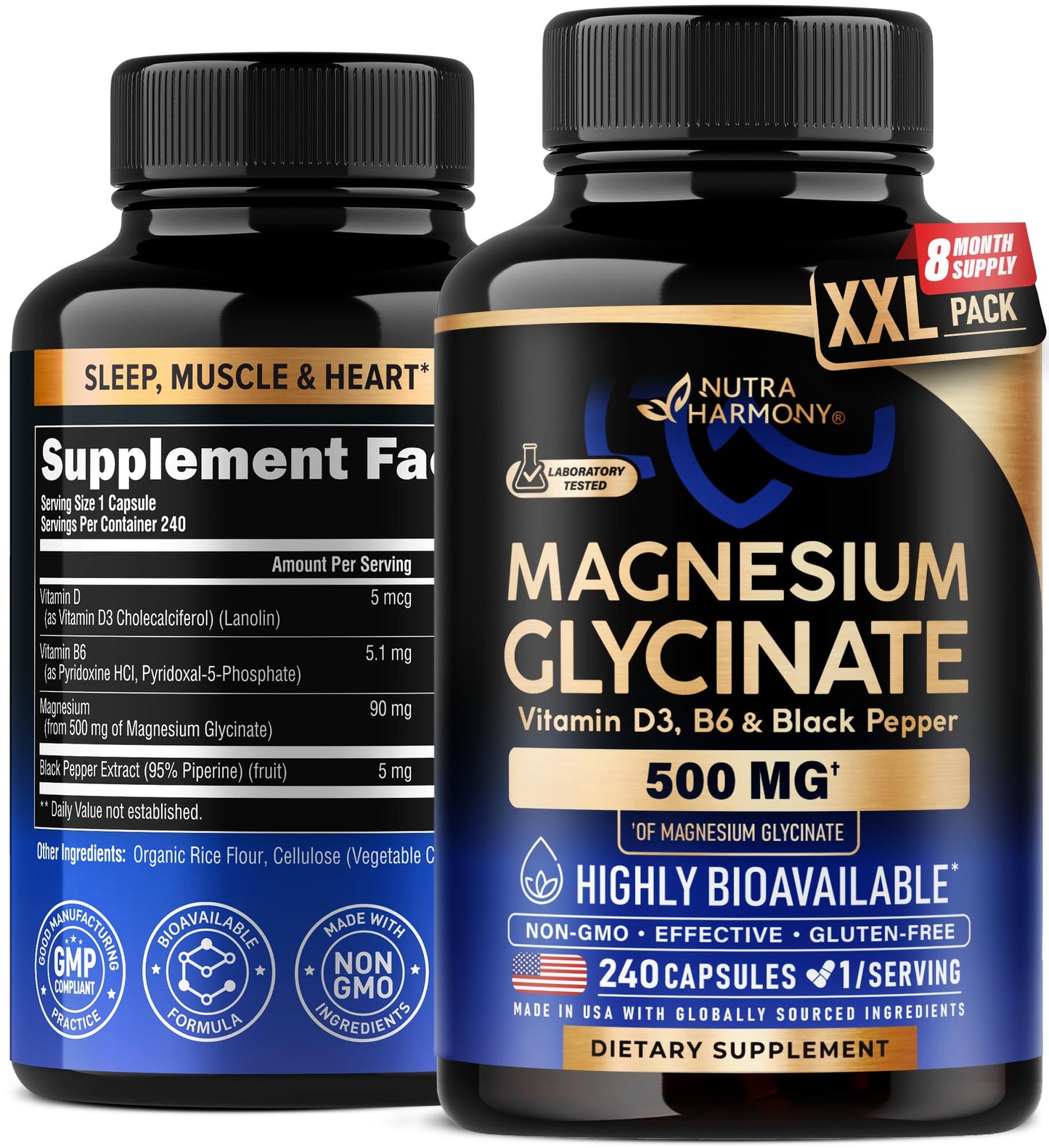 Magnesium Glycinate 500 mg – 98% Absorption | Sleep, Muscles & Heart Health | USA Made