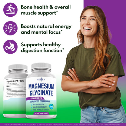 Magnesium Glycinate 500mg – 90mg Elemental Mg | High Absorption, Gluten-Free, Non-GMO | 360 Vegan Capsules