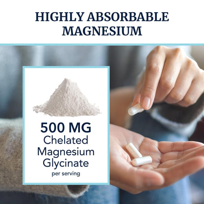 Magnesium Glycinate 500mg | Chelated for High Absorption | 60ct | Sleep, Relaxation & Muscle & Nerve Support