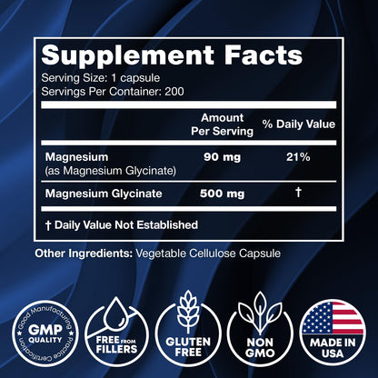 Magnesium Glycinate 500MG - Sleep Support, High-Absorption Chelated Magnesium | 200 Vegan Capsules