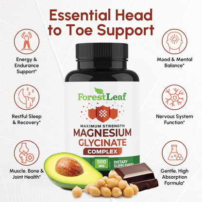 Magnesium Glycinate 500mg Complex – Sleep & Calm, 150 Capsules | ForestLeaf