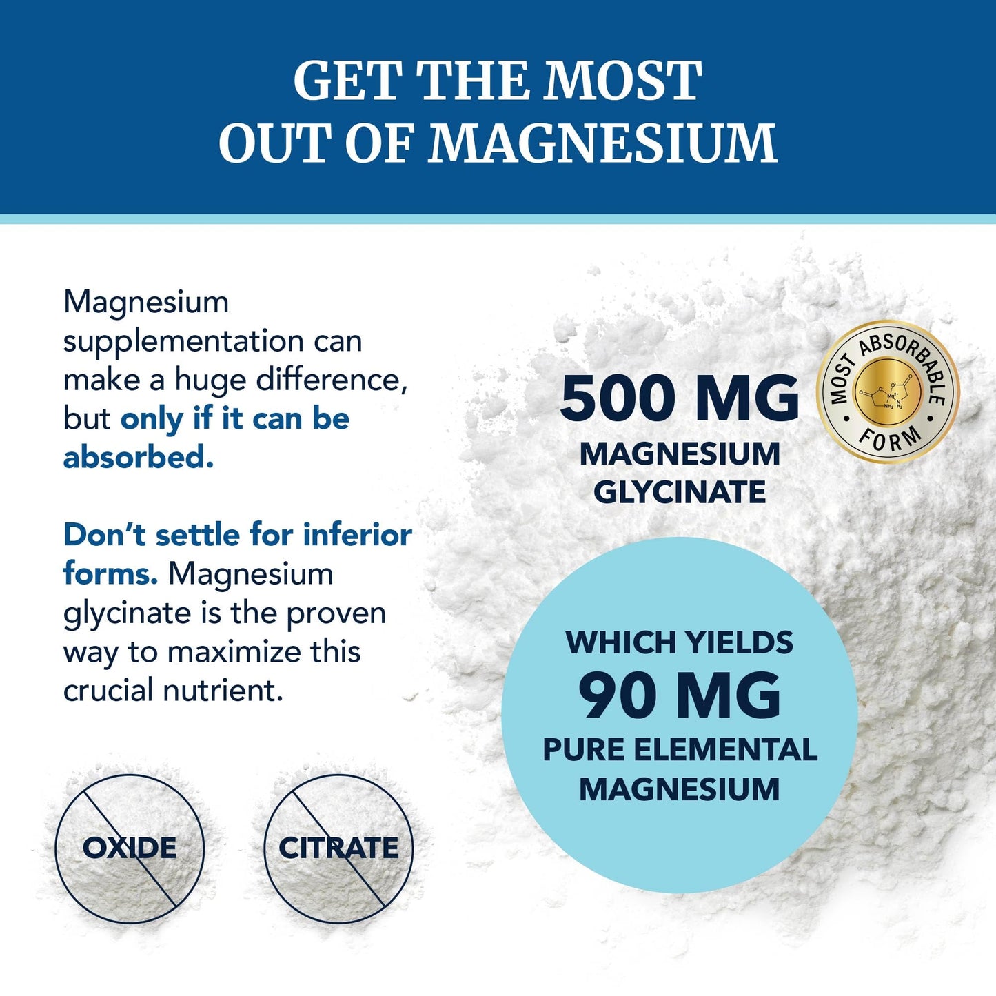 Magnesium Glycinate 500mg | Chelated, High-Absorption Mg Glycinate | 240ct