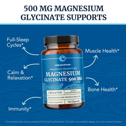 Magnesium Glycinate 500mg | Chelated for High Absorption | 60ct | Sleep, Relaxation & Muscle & Nerve Support