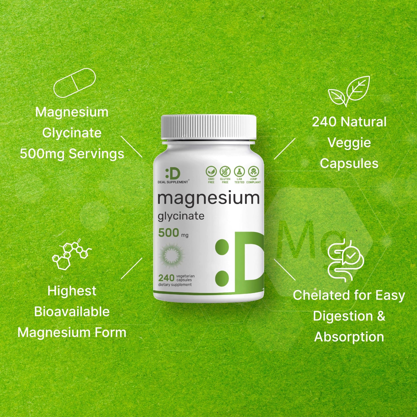 2 Pack Magnesium Glycinate 500mg | 480 Veggie Capsules | Chelated for Easy Absorption
