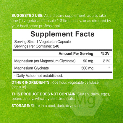 2 Pack Magnesium Glycinate 500mg | 480 Veggie Capsules | Chelated for Easy Absorption