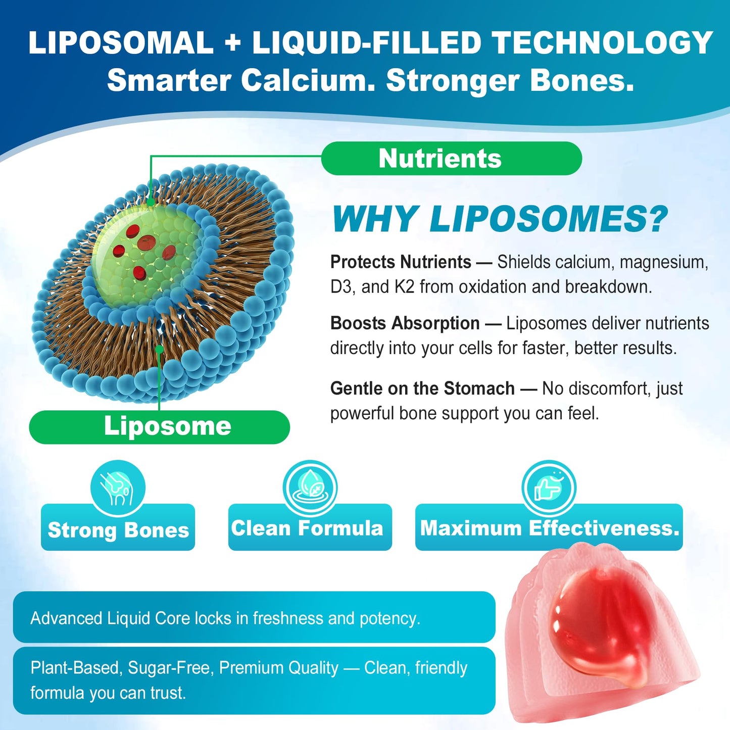Liposomal Calcium 1000mg Gummies with D3 and K2 - Sugar-Free, Vegan