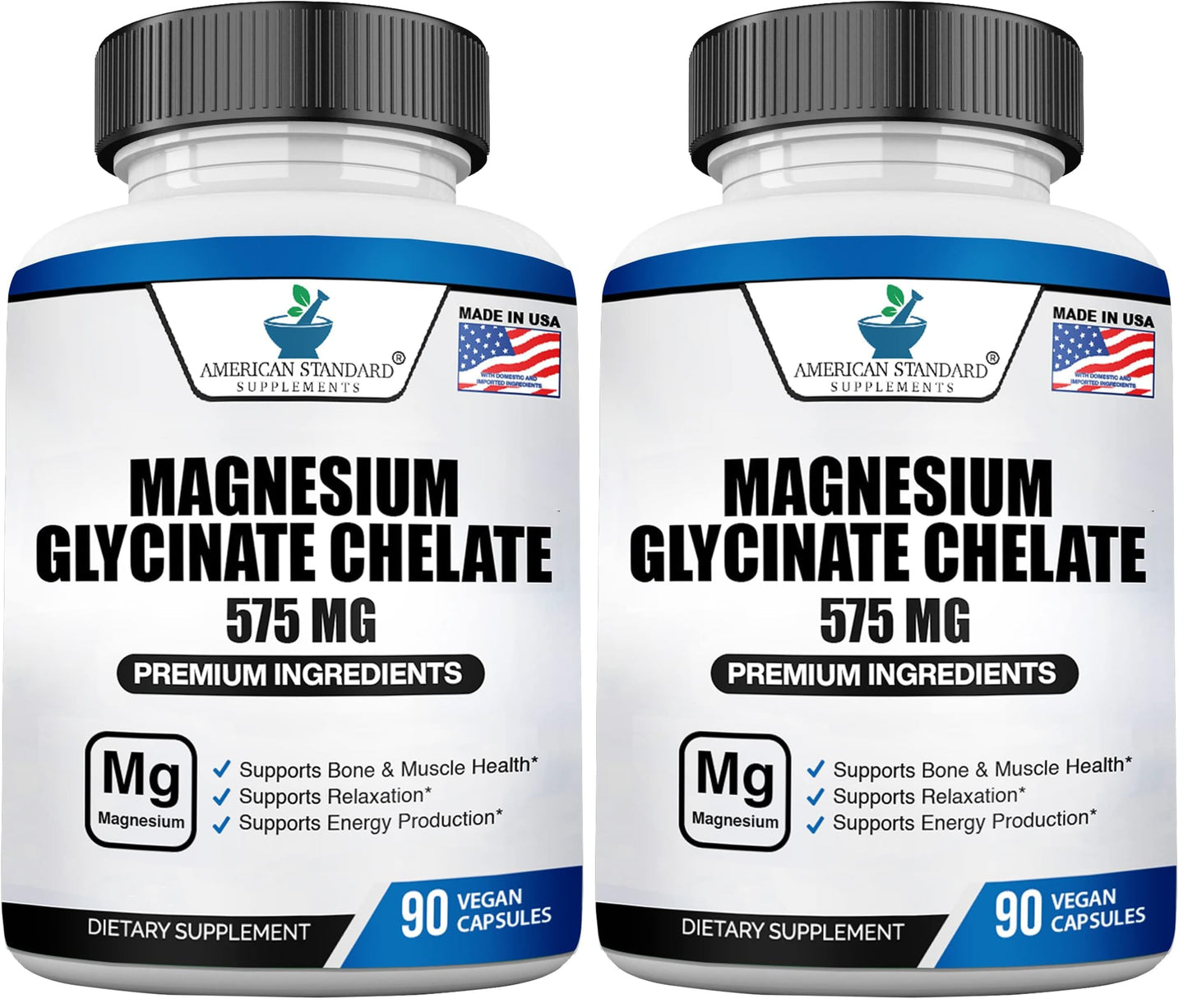 Magnesium Glycinate 575mg - 90 Veggie Capsules (Pack of 2) | American Standard Supplements