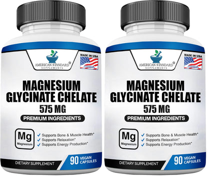 Magnesium Glycinate 575mg - 90 Veggie Capsules (Pack of 2) | American Standard Supplements