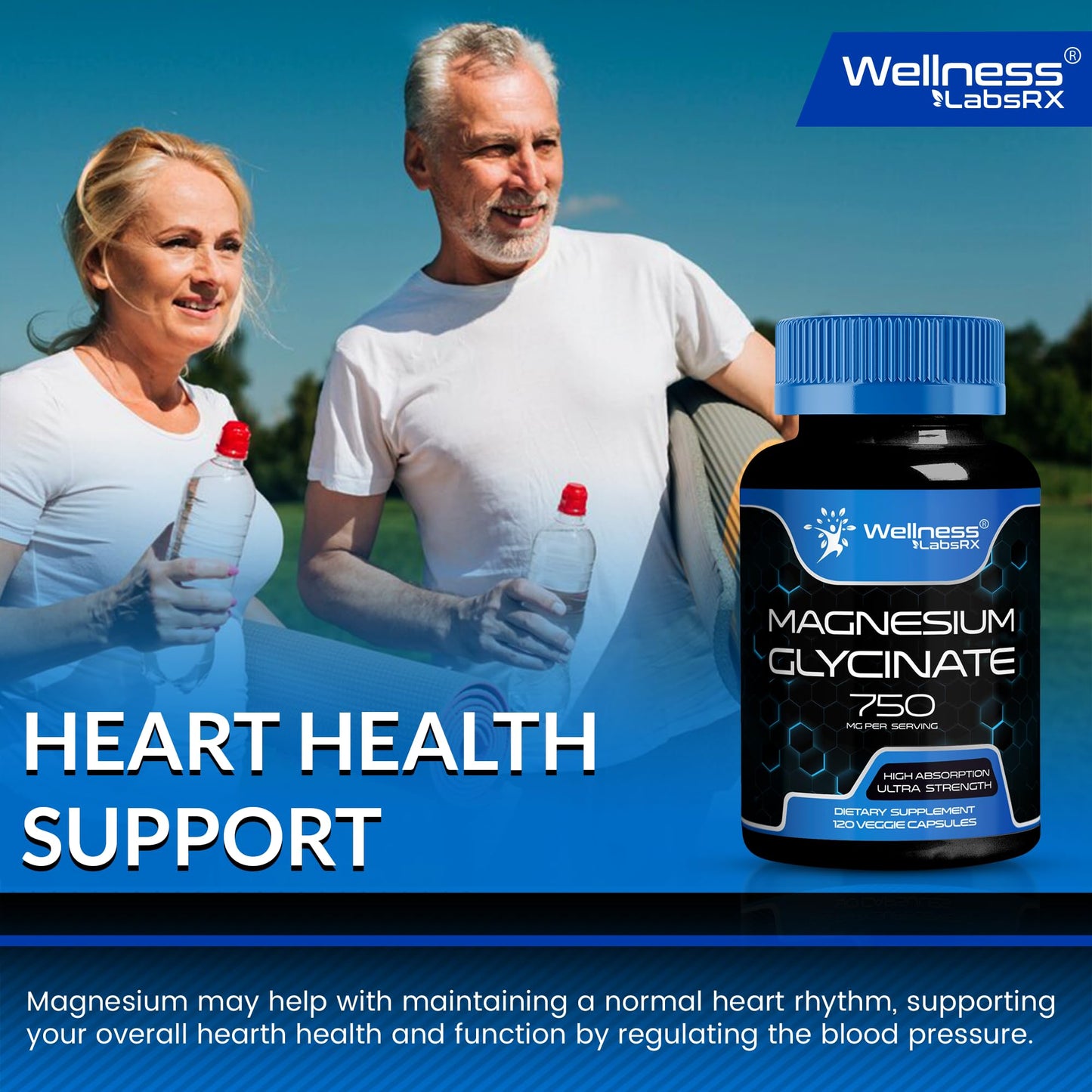 Magnesium Glycinate 750mg – High Absorption Chelated Calm Support for Women and Men (120 Count)