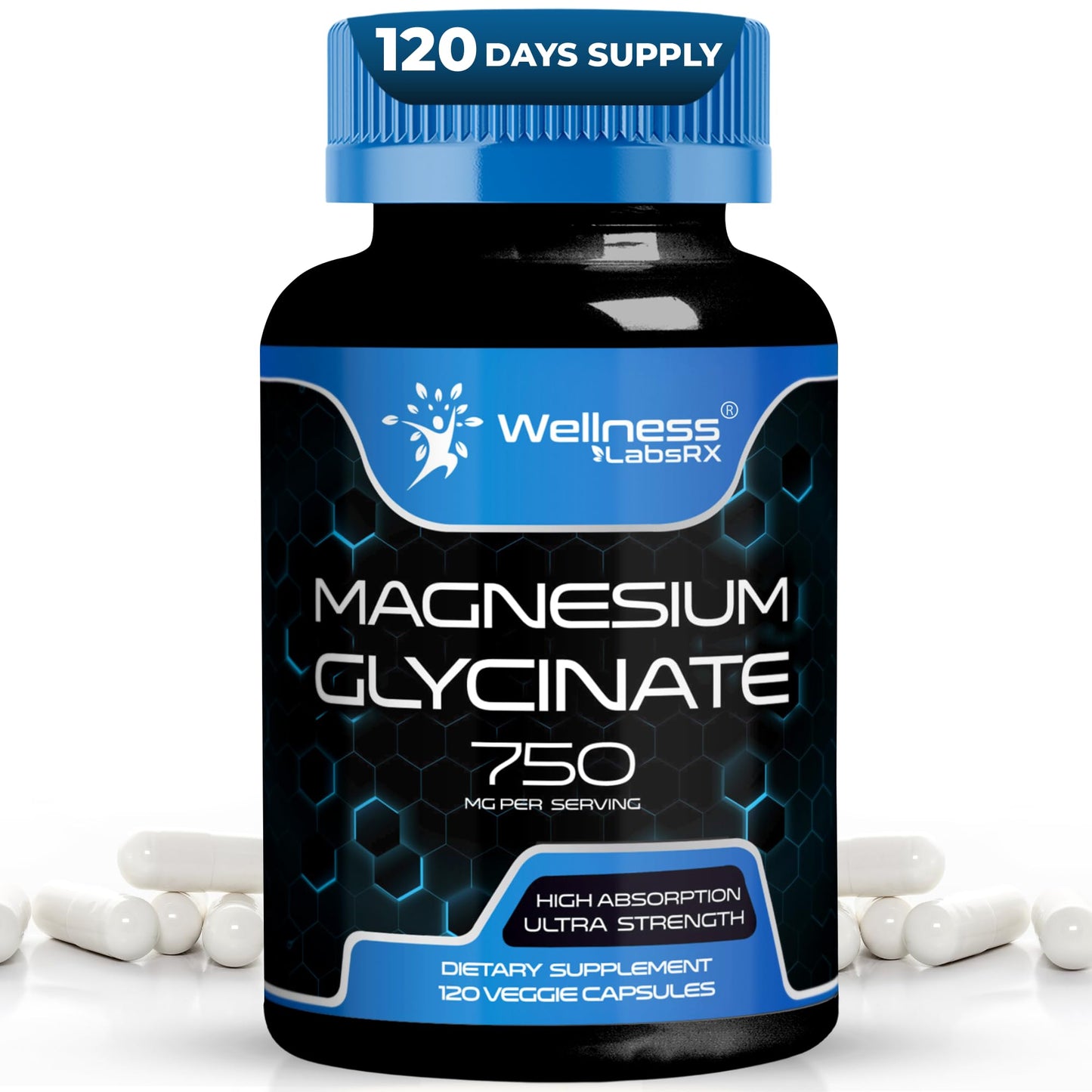 Magnesium Glycinate 750mg – High Absorption Chelated Calm Support for Women and Men (120 Count)