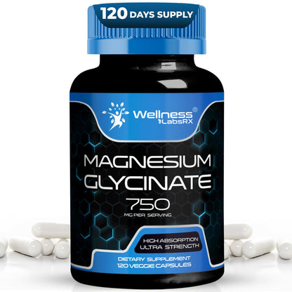 Magnesium Glycinate 750mg – High Absorption Chelated Calm Support for Women and Men (120 Count)