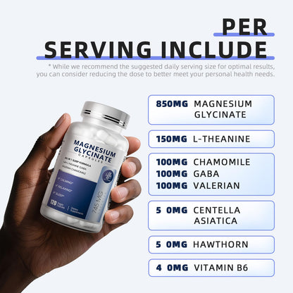 Magnesium Glycinate 850mg Capsules – 120 Count (Vegan, High-Absorption)