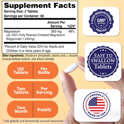Magnesium Glycinate 200mg | 120 Tablets | High Absorption