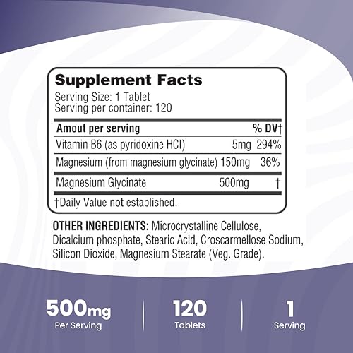 365 Health Magnesium Glycinate 500mg – 120 Vegetarian Tablets | Non-GMO, Gluten Free