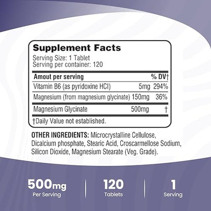 365 Health Magnesium Glycinate 500mg – 120 Vegetarian Tablets | Non-GMO, Gluten Free