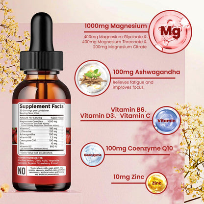 Triple Magnesium Complex Liquid Drops 1000mg - Stress Relief, Calm & Mood Support (2 Pack)