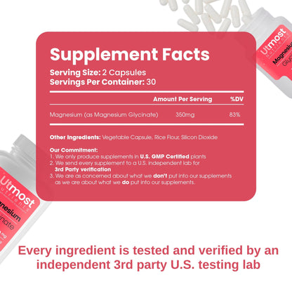 Magnesium Glycinate Supplement – 175 mg per Capsule (350 mg in 2 Capsules) | 60 Capsules | Non-GMO, Gluten-Free, Nighttime Calm