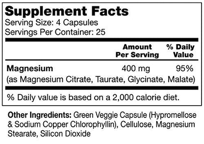 Health by Principle Magnesium – 4-in-1 Capsule (Glycinate, Malate, Taurate & Citrate) | High Absorption | Vegan, Non-GMO | 100 Capsules