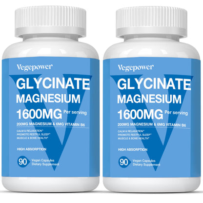 Magnesium Glycinate Capsules 200mg | Chelated Mg Bisglycinate + Vitamin D3, B6 & Zinc | Vegan 180 VegCaps
