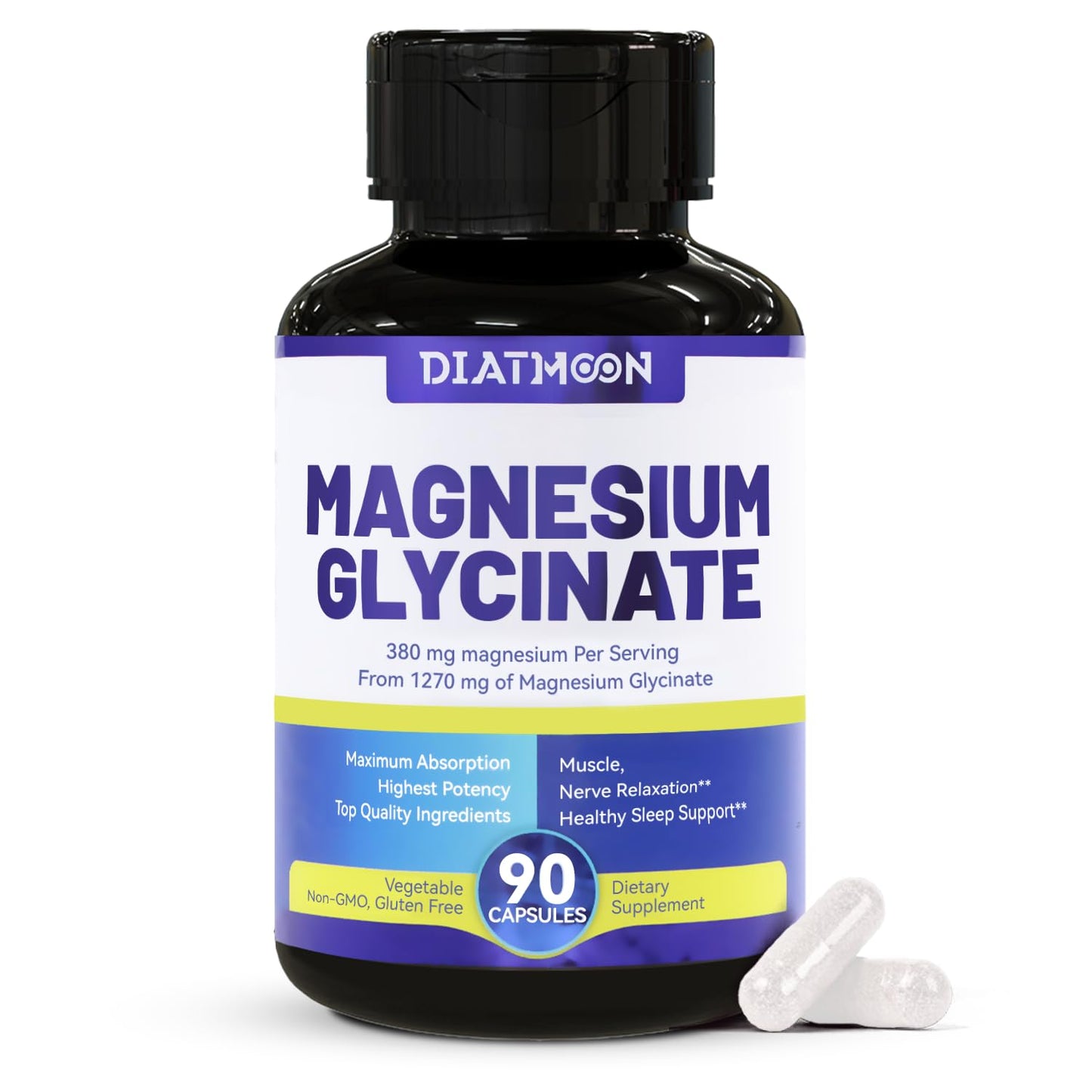 Magnesium Glycinate Capsules 380mg – High-Absorption Magnesium, 45 Servings