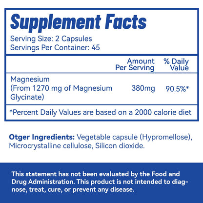 Magnesium Glycinate Capsules 380mg – High-Absorption Magnesium, 45 Servings