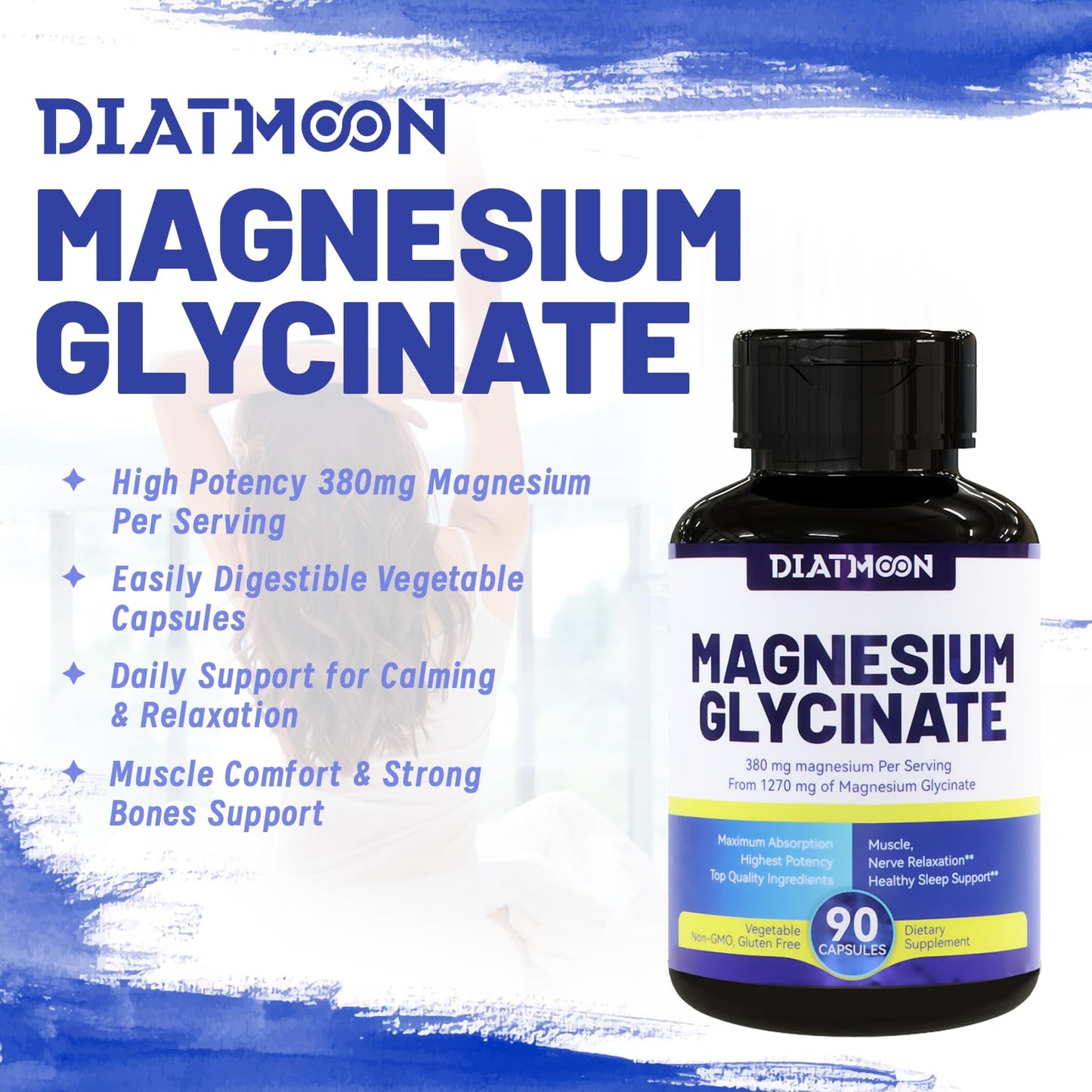 Magnesium Glycinate Capsules 380mg – High-Absorption Magnesium, 45 Servings