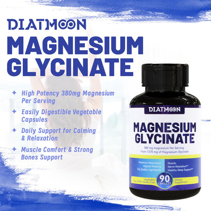 Magnesium Glycinate Capsules 380mg – High-Absorption Magnesium, 45 Servings