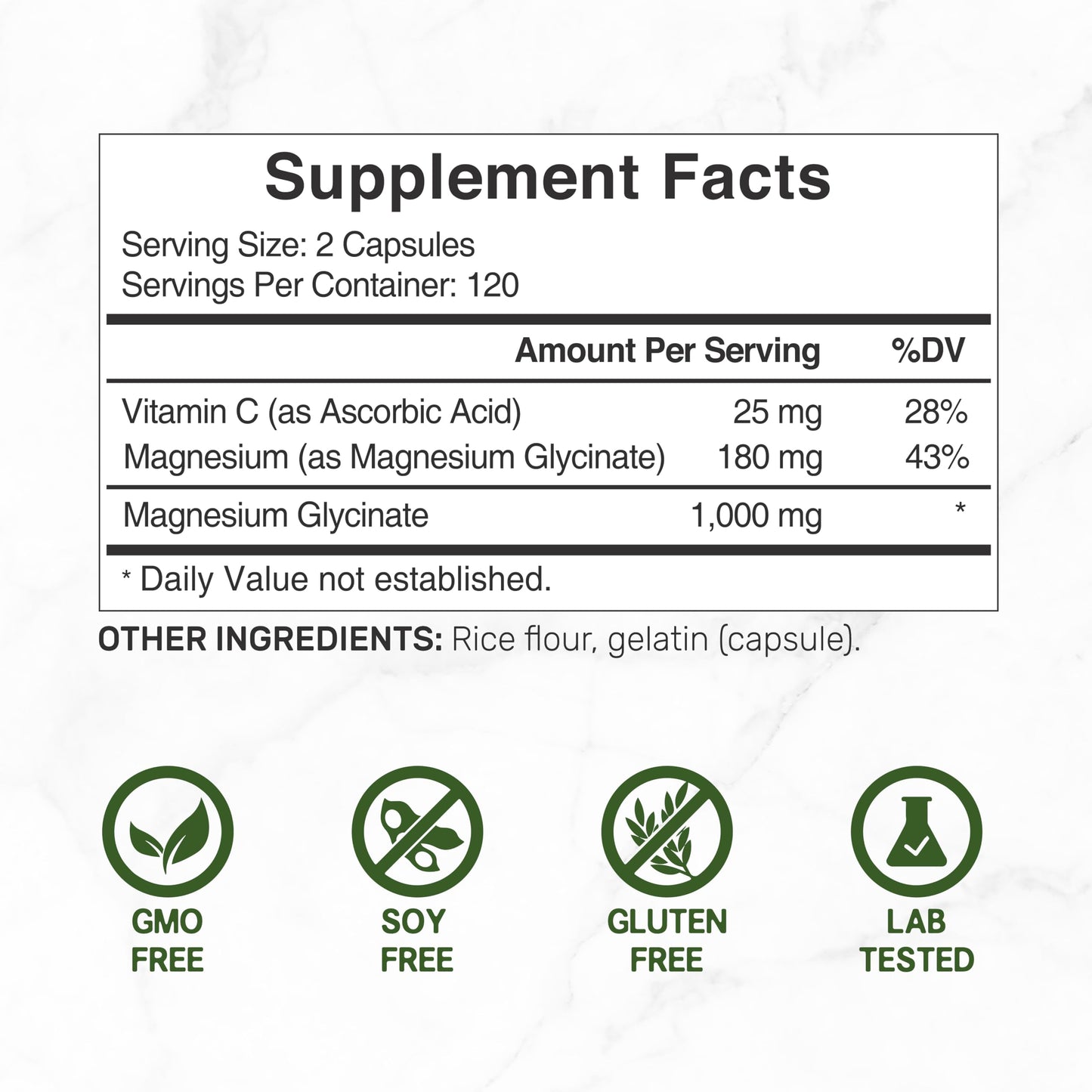 Magnesium Glycinate 1000mg per Serving + Vitamin C – 240 Capsules (Chelated, Easy Absorption)