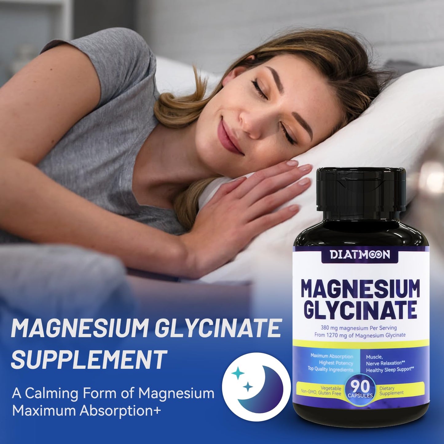 Magnesium Glycinate Capsules 380mg – High-Absorption Magnesium, 45 Servings