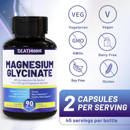 Magnesium Glycinate Capsules 380mg – High-Absorption Magnesium, 45 Servings