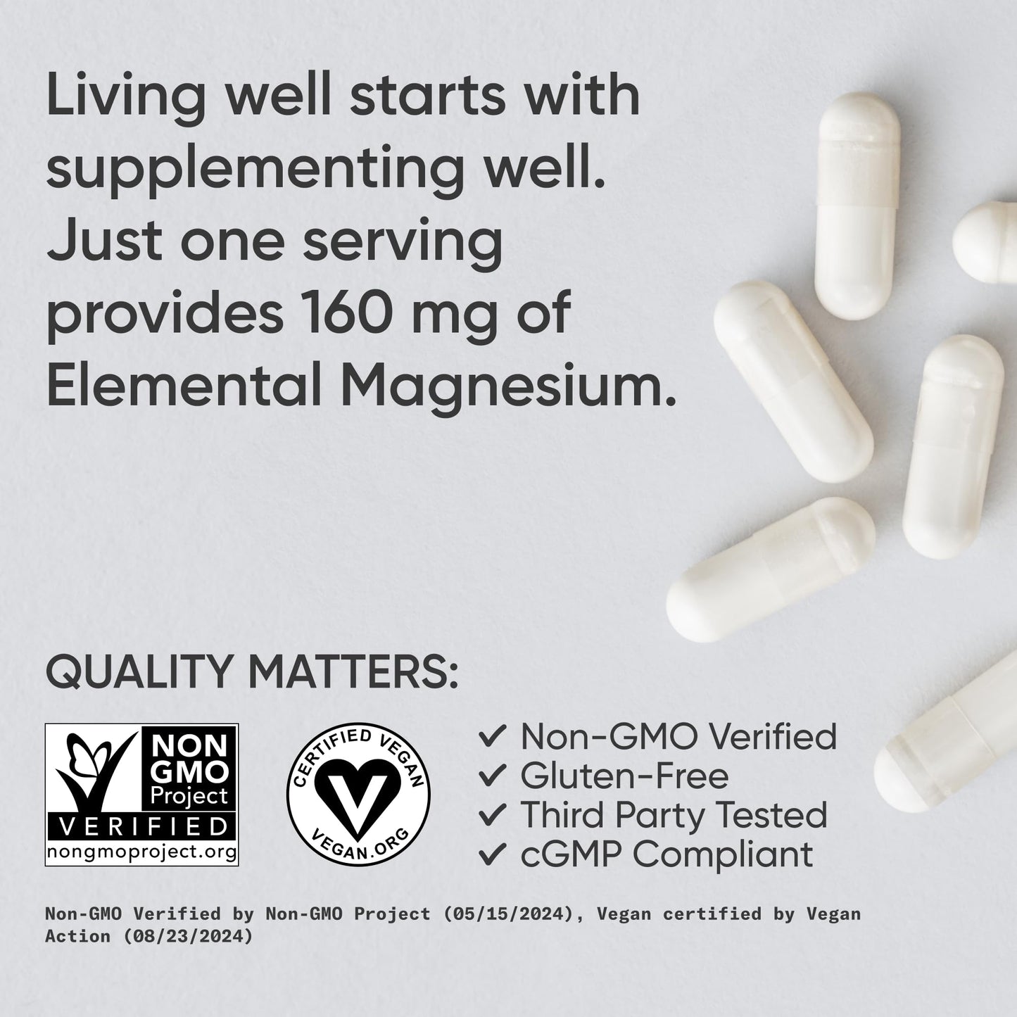 Sports Research Magnesium Glycinate 160 mg | Chelated, Vegan Capsule – 90 Count