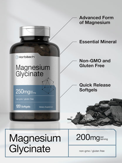 Horbäach Magnesium Glycinate | 250 mg | 120 Softgels | Non-GMO & Gluten Free