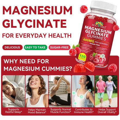 Magnesium Glycinate Gummies 600mg for Adults – Relaxation & Sleep Support | 120 Count | Non-GMO, Sugar Free