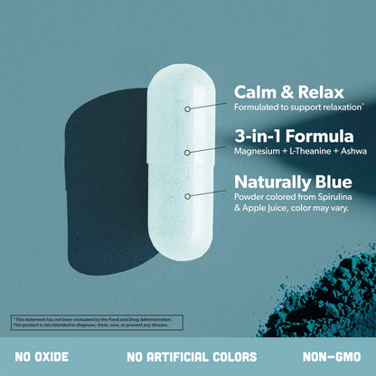 Magnesium Glycinate Complex – Chelated Mg with Malate, Ashwagandha, L-Theanine & Blue Spirulina | 300mg, 90 Veggie Caps