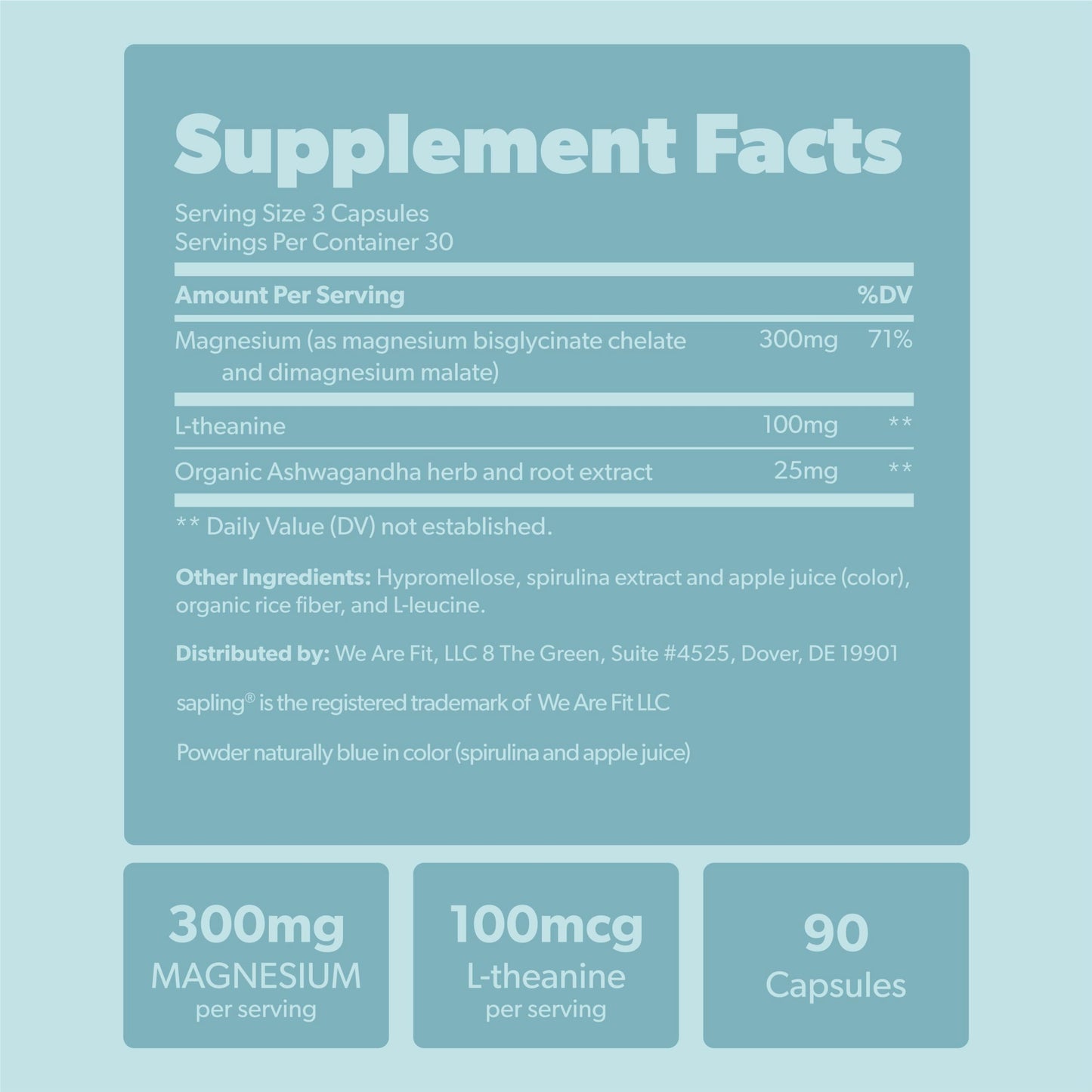 Magnesium Glycinate Complex – Chelated Mg with Malate, Ashwagandha, L-Theanine & Blue Spirulina | 300mg, 90 Veggie Caps