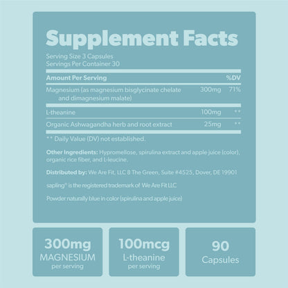 Magnesium Glycinate Complex – Chelated Mg with Malate, Ashwagandha, L-Theanine & Blue Spirulina | 300mg, 90 Veggie Caps