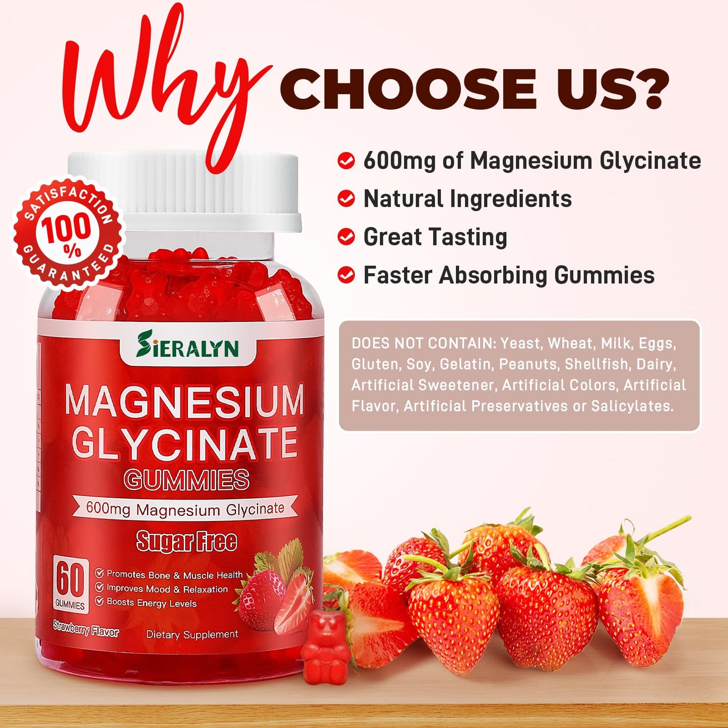 Magnesium Glycinate Gummies 600mg – Sugar Free, High Absorption