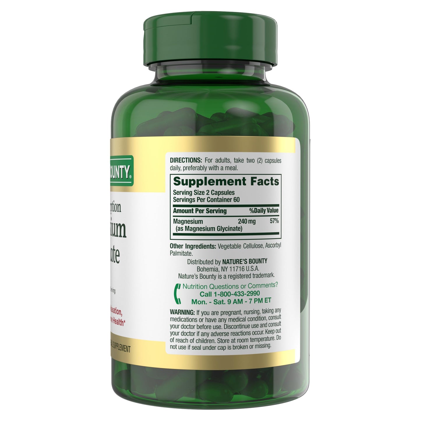 Nature’s Bounty Magnesium Glycinate 240 mg – 120 Capsules for Muscle, Heart, Bone & Nerve Health