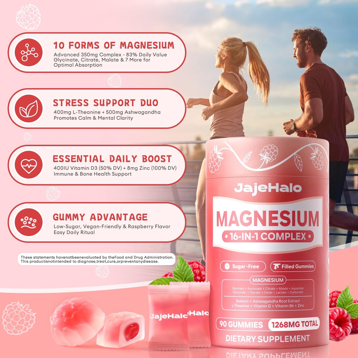 Magnesium Glycinate Gummies – 16-in-1 Magnesium Complex, Sugar-Free, 90 Servings