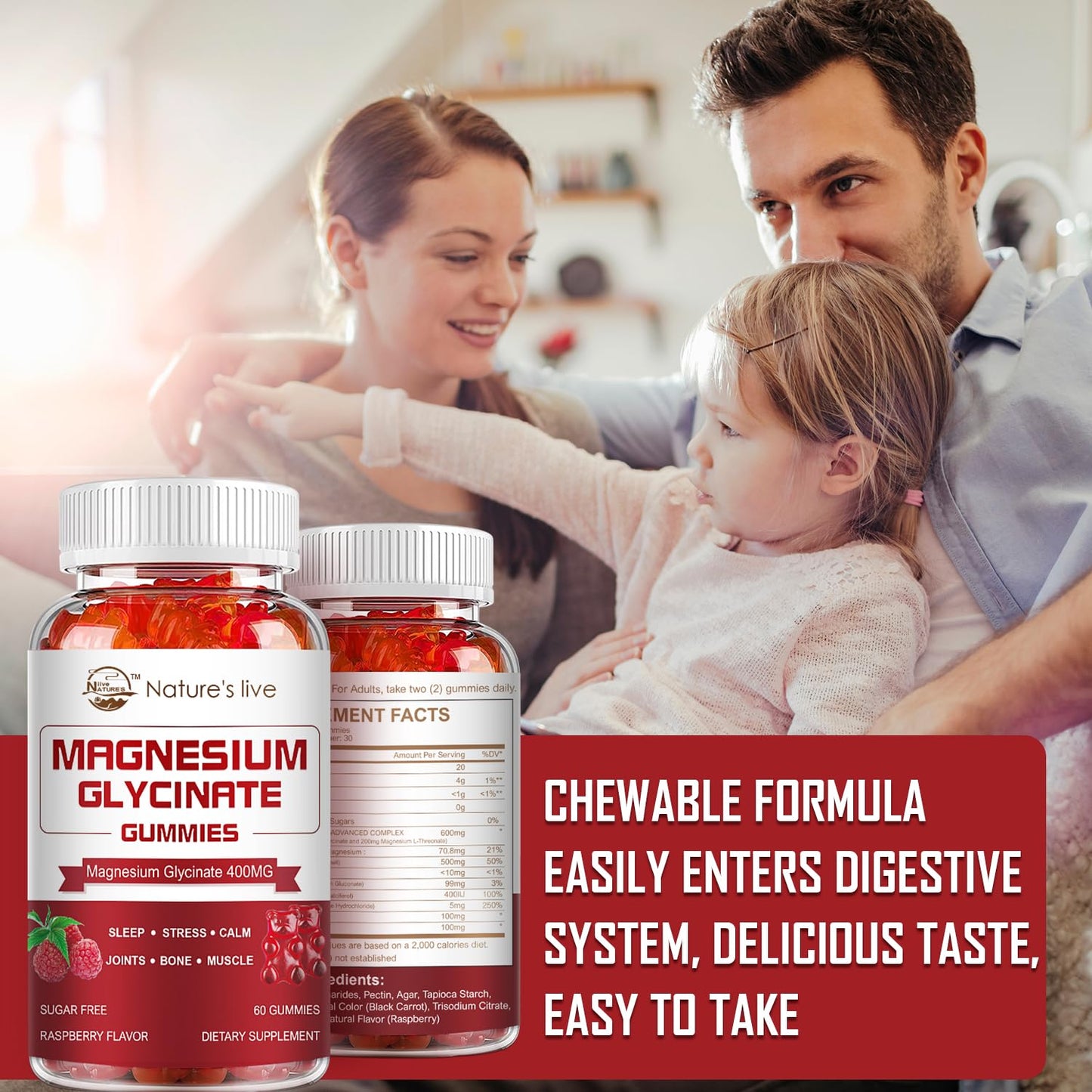 Magnesium Glycinate Gummies – Sugar Free, 400mg Glycinate + 200mg L-Threonate