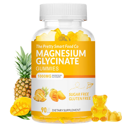 Magnesium Glycinate Gummies 1000mg - 90 Ct | Calm Mood, Sleep Support | Mango Pineapple