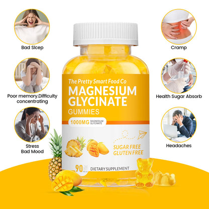 Magnesium Glycinate Gummies 1000mg - 90 Ct | Calm Mood, Sleep Support | Mango Pineapple