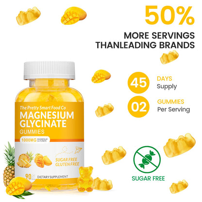 Magnesium Glycinate Gummies 1000mg - 90 Ct | Calm Mood, Sleep Support | Mango Pineapple