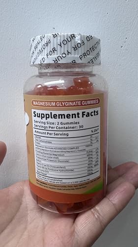 Magnesium Glycinate Gummies 1000mg – Sugar Free, Vitamin D, B6, CoQ10 | 60 Orange Gummies