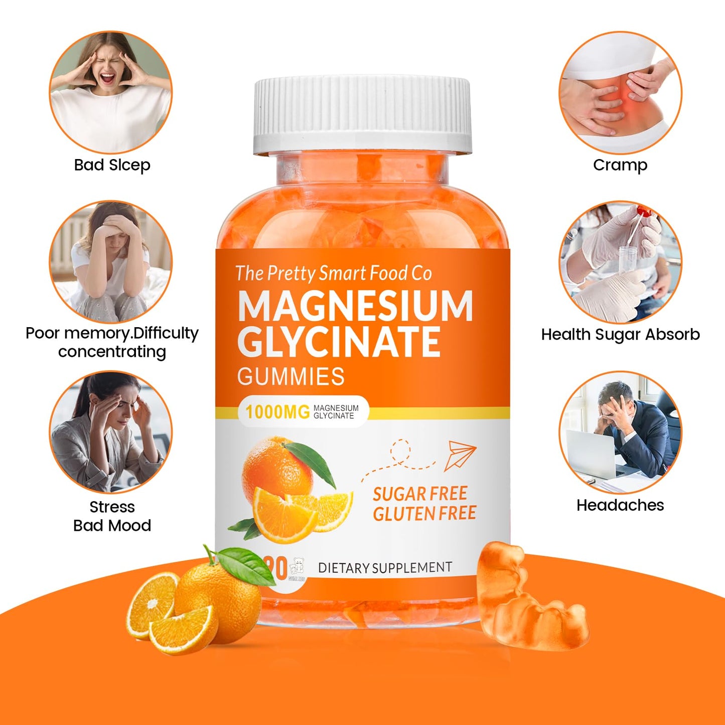 Magnesium Glycinate Gummies 1000mg - 90 Ct Orange | Relaxation & Sleep Support