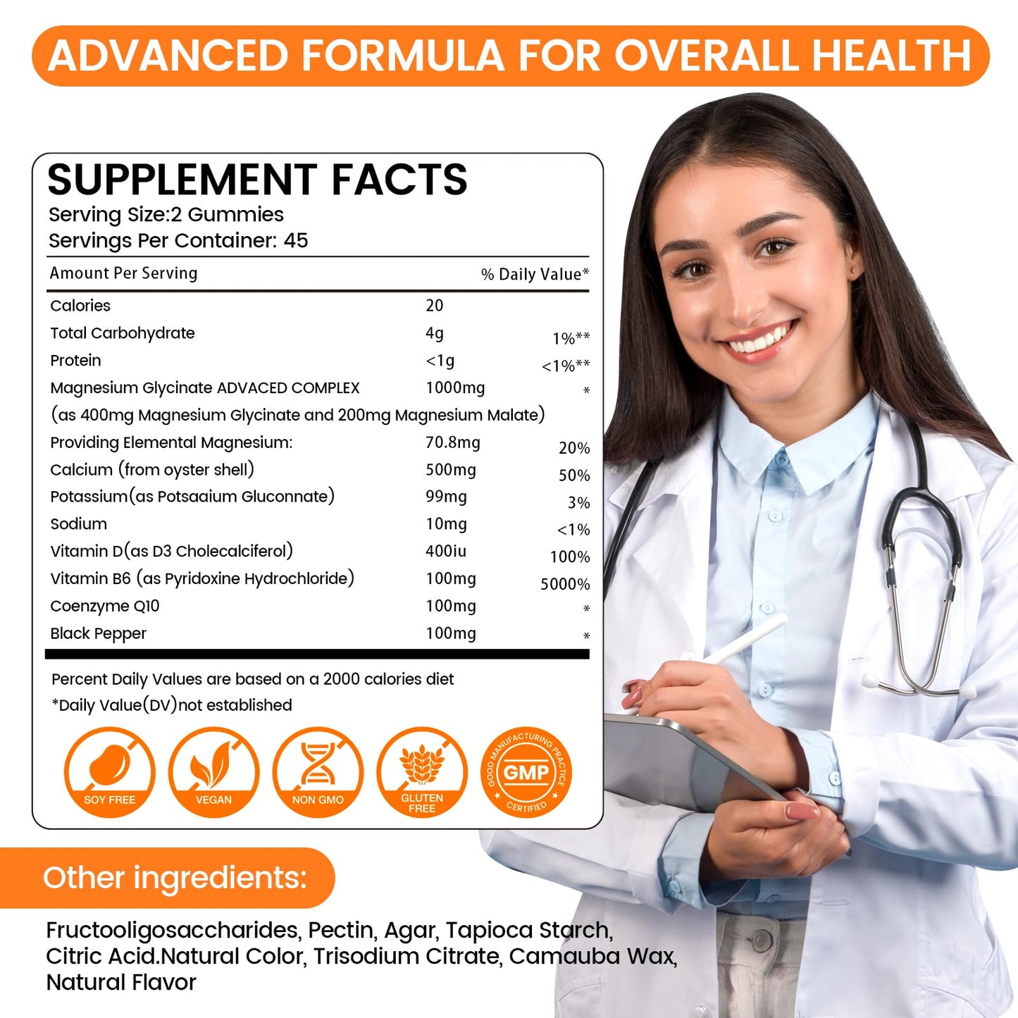 Magnesium Glycinate Gummies 1000mg - 90 Ct Orange | Relaxation & Sleep Support