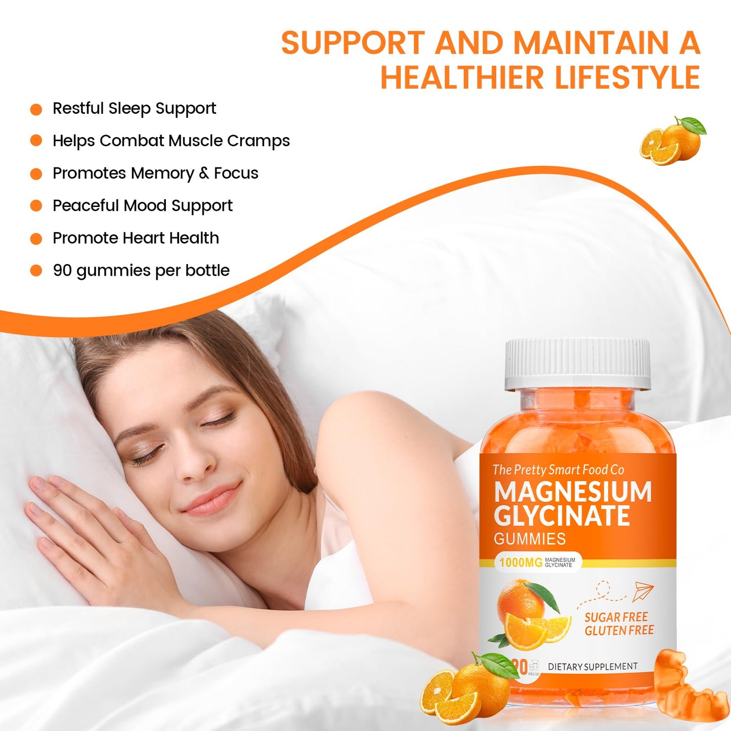 Magnesium Glycinate Gummies 1000mg - 90 Ct Orange | Relaxation & Sleep Support