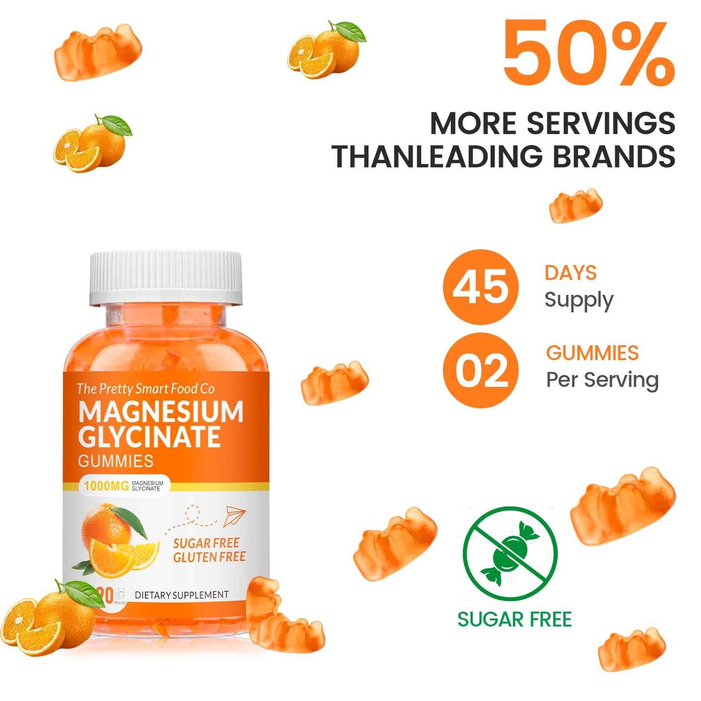 Magnesium Glycinate Gummies 1000mg - 90 Ct Orange | Relaxation & Sleep Support